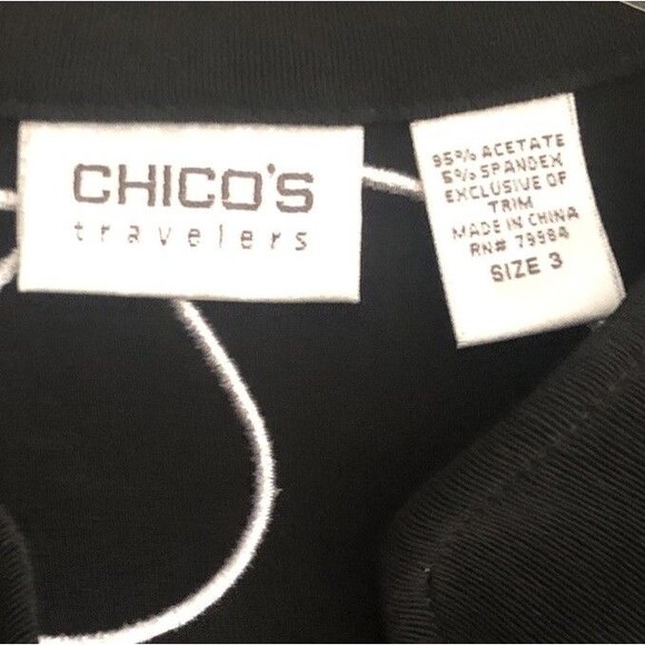 Chicos Travelers Jacket Womens Sz 3 XL Button Front Black White Embroidery Art - Picture 5 of 14